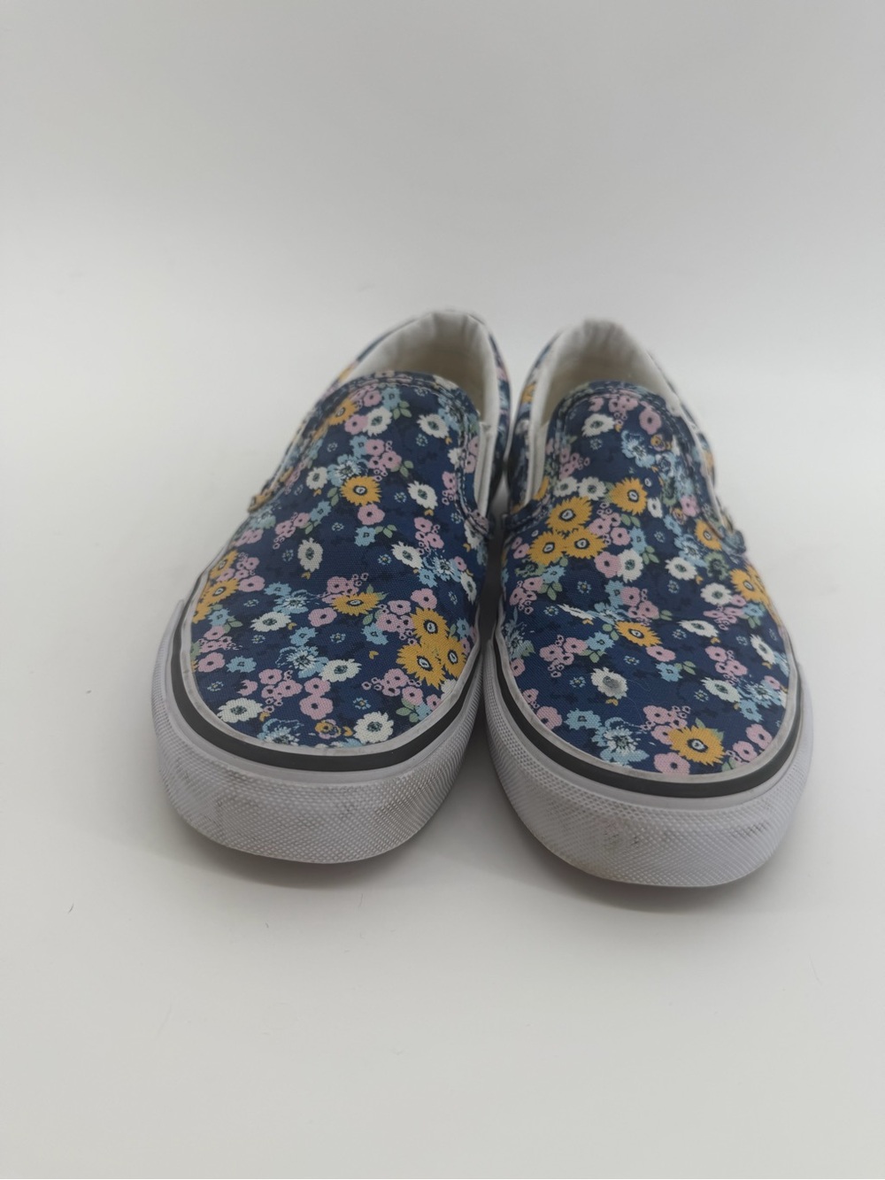 Vans Navy Slip-On Sneakers with Yellow & Pink Floral Print
